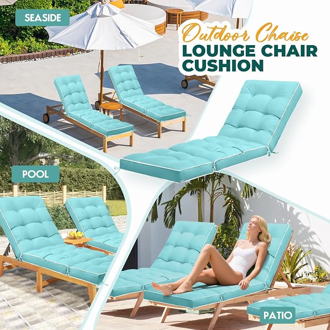 Outdoor Chaise Lounge Chair Cushion, Waterproof Non-Slip Patio Chaise Lounge - Image 7