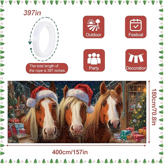 Christmas Garage Door Decorations 6x13FT, Three Horses - Image 4