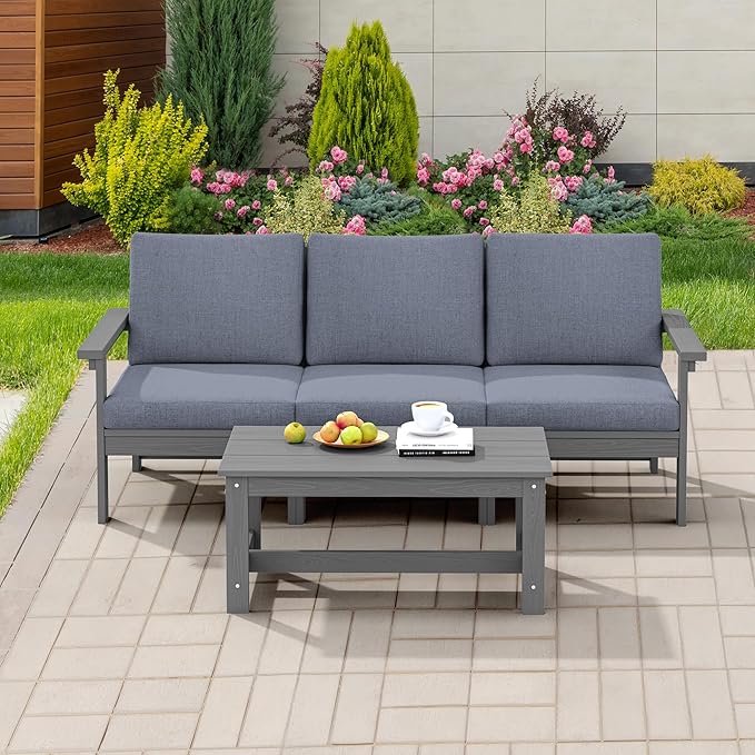 SERWALL HDPE Patio Sofa Set, 4-piece Sectional Outdoor Furniture Set, All - Image 8