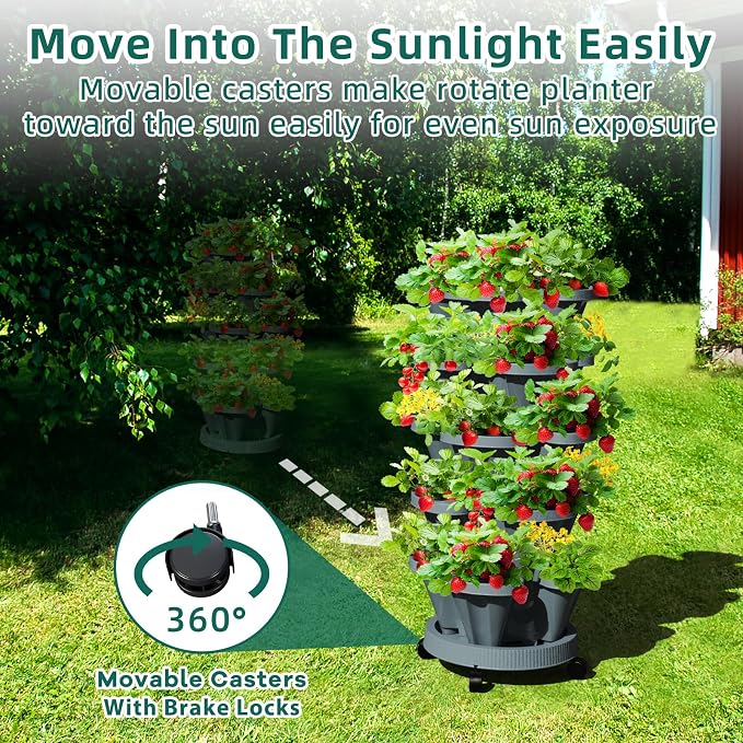 7 Tiered Strawberry Vertical Planter Tower Garden 3 Pack, Stackable Planter - Image 3