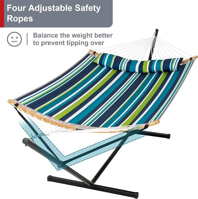 Hammock with Stand for Outside, Double Hammock with Stand, Pillow and Portable - Image 3