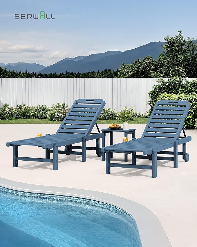 SERWALL Outdoor Chaise Lounge Set of 8, HDPE Pool Lounge Chairs - Image 8