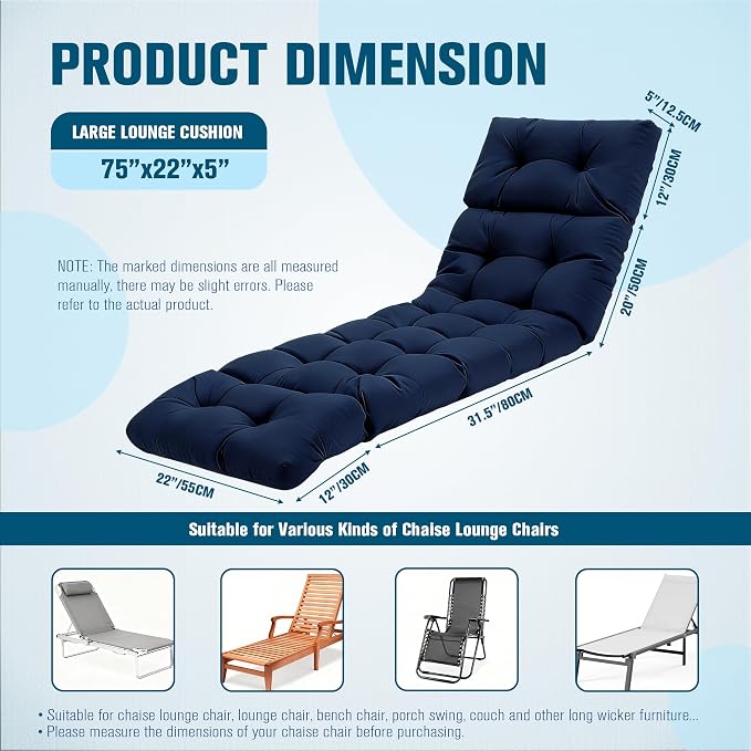 MTMR Chaise Lounge Chair Cushion Outdoor, Waterproof Seat Cushions - Image 7