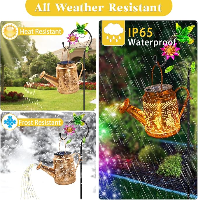2 Pack Solar Lanterns Outdoor Waterproof, Hummingbird Watering Can Garden Decor - Image 7