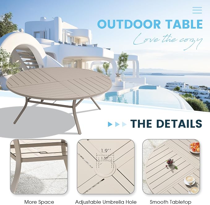 Patio Dining Table for 8-10, Round Metal Outdoor Table - Image 5