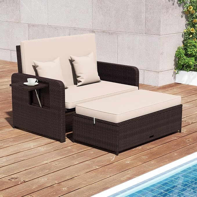 Nightcore Wicker Patio Outdoor Daybed, Outdoor Chaise Lounger w/ 4-Level - Image 3