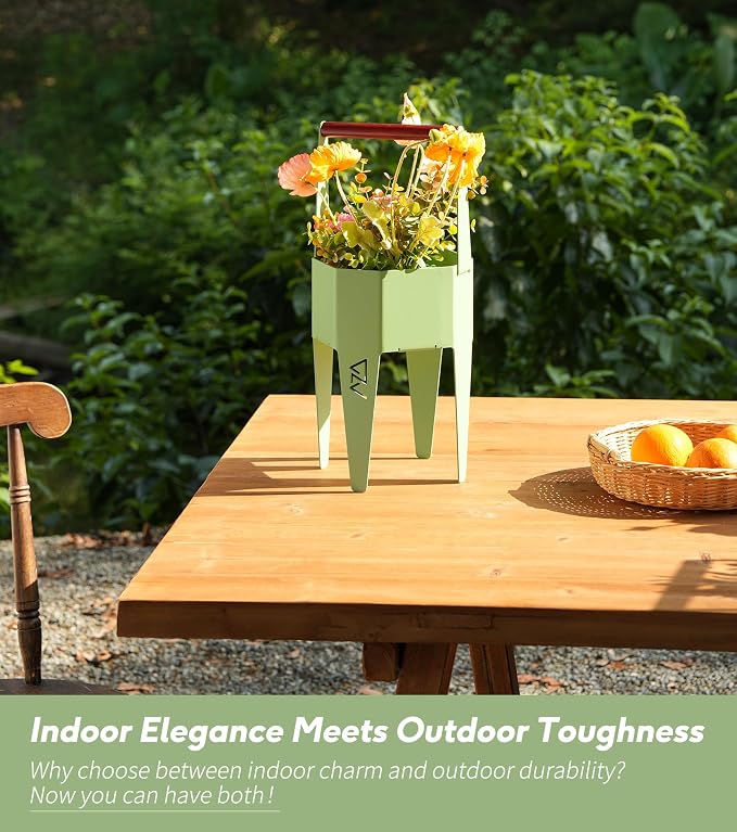 Planter with Stand, Metal 2 in 1 Portable Planter with Grow Bags & Handle - Image 7