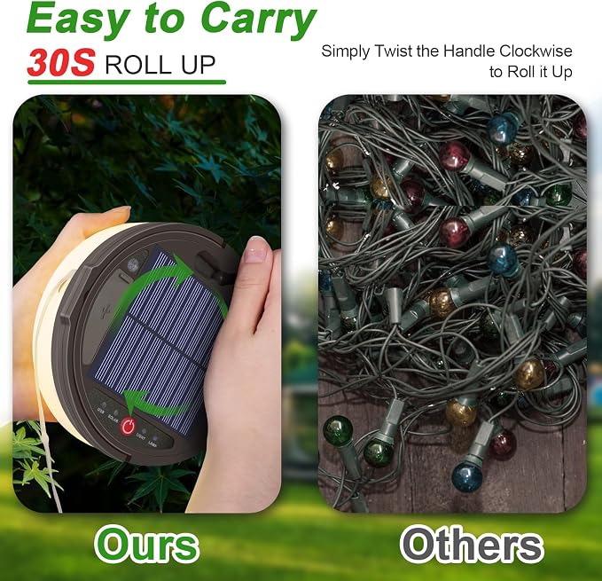 Camping String Light 4 in 1 Retractable 42ft Solar /USB Rechargeable 3600mAh - Image 7