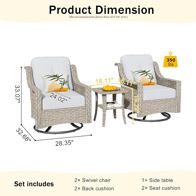 HOOOWOOO 3 Piece Patio Furniture Bistro Sets, Outdoor Wicker Swivel Rocking - Image 7