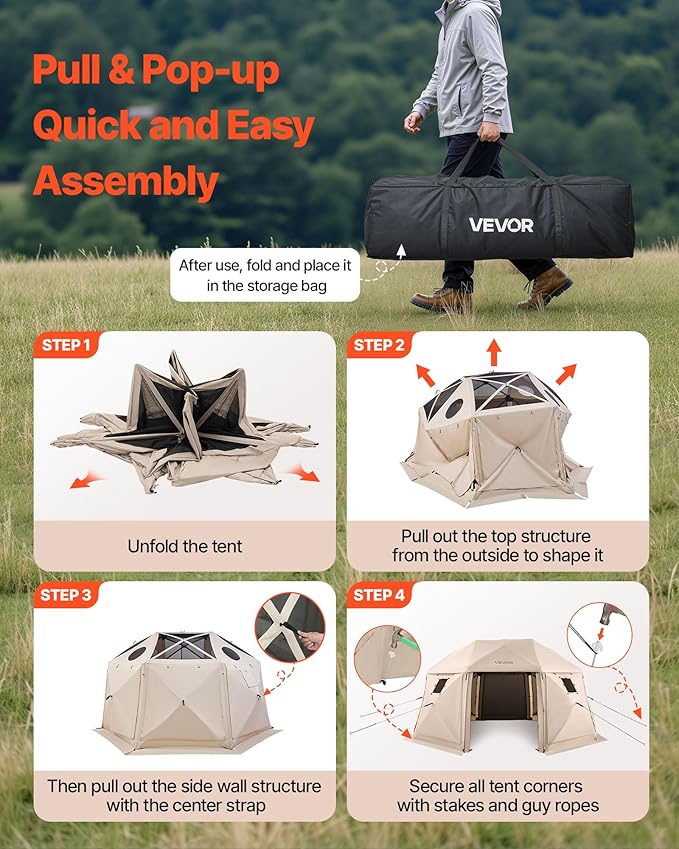 VEVOR Pop up Gazebo Screen Tent, 15 x 15 ft, 13-Sided Spherical Camping Canopy - Image 5