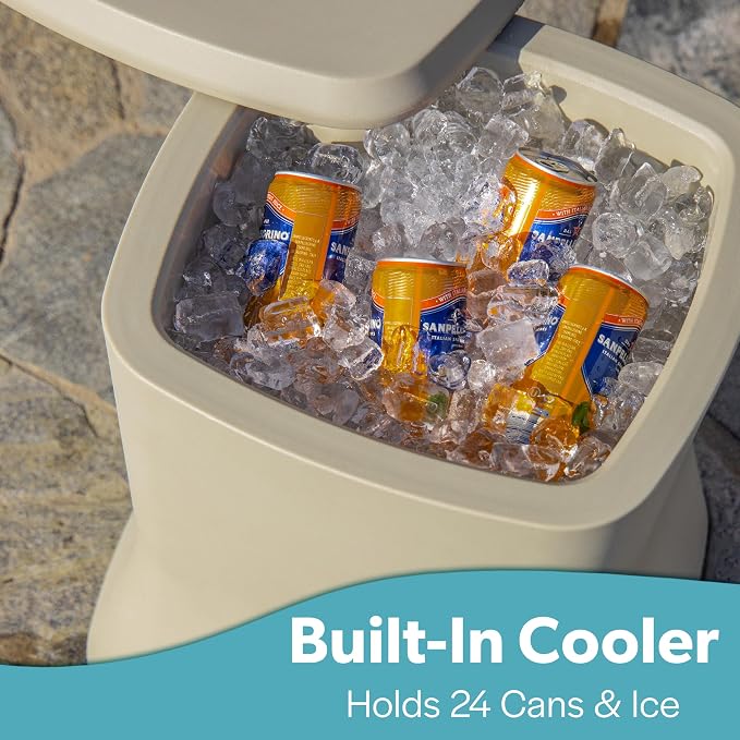 Coast Modern Outdoor Side Table Cooler- 2 in 1 Patio Decor Storage Table & Ice - Image 3