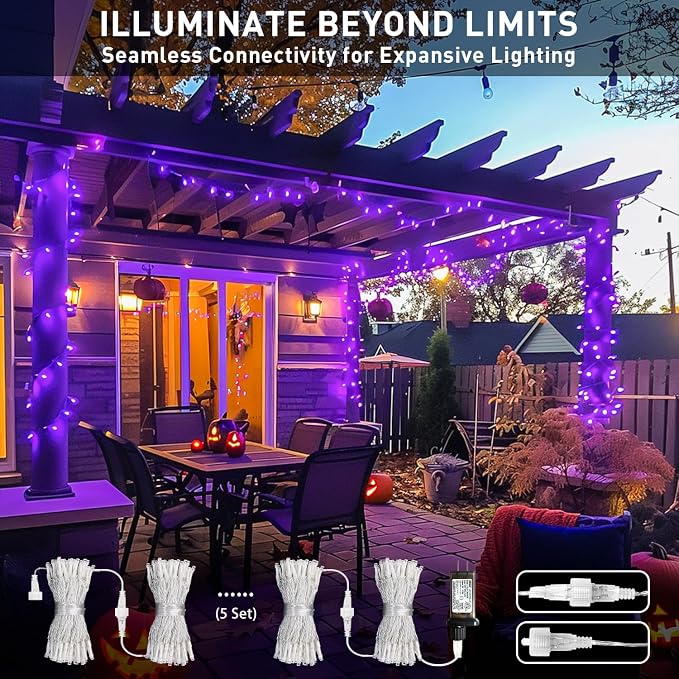 JMEXSUSS 150 LED Purple Christmas Lights Indoor, 8 Modes Connectable String - Image 5