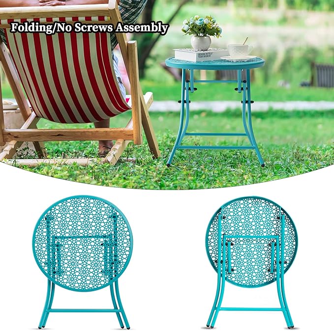 TeoKJ Folding Outdoor Side Tables, Anti Rust Small Patio Table Round Metal - Image 4