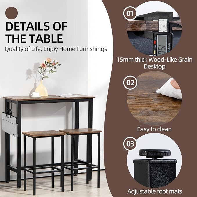 Finnhomy Bar Table Set, 39.3" Pub Table High Top Table, Rectangular Bar Height - Image 6