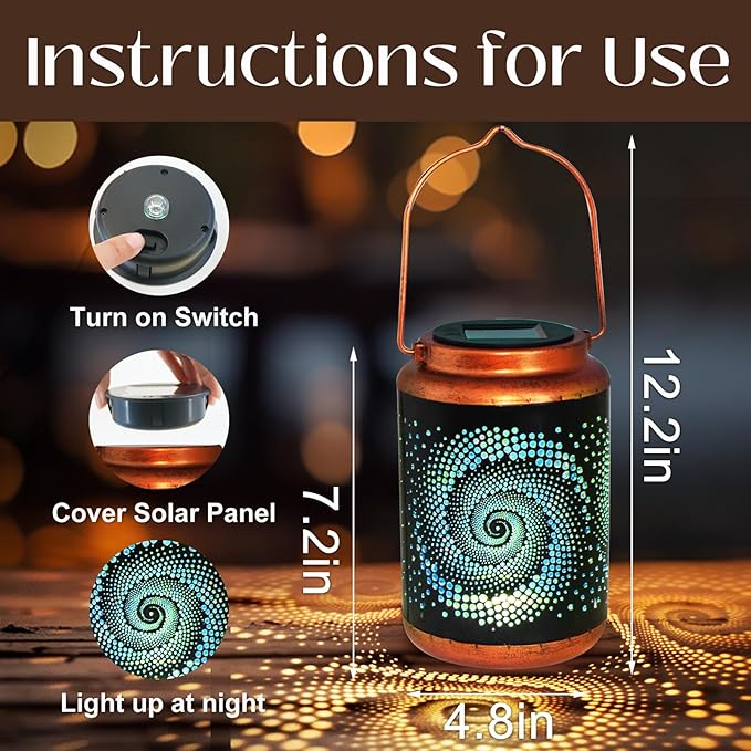 4 Pack Solar Lanterns Outdoor Hanging Metal Waterproof LED Lantern - Image 3