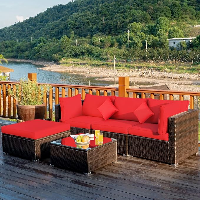 Tangkula 5 Pieces Patio Rattan Furniture Set, Outdoor Sectional Rattan Sofa Set by TANGKULA