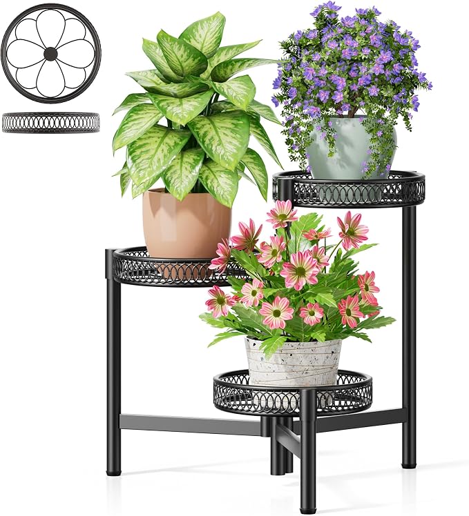 3 Tier Metal Plant Stand Indoor Outdoor, Corner Tall Plant Shelf by Unknown