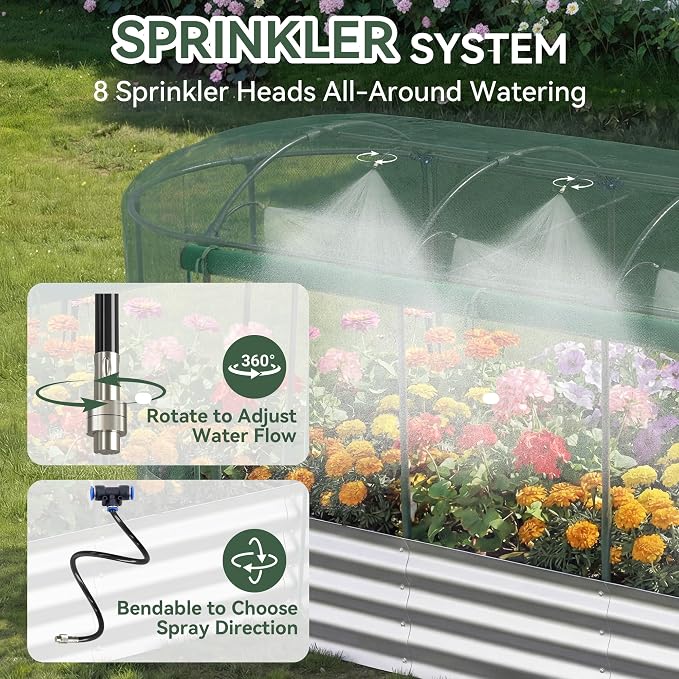 Raised Garden Bed with Sprinkler Timer and Self-Watering System, Oval Raised - Image 3
