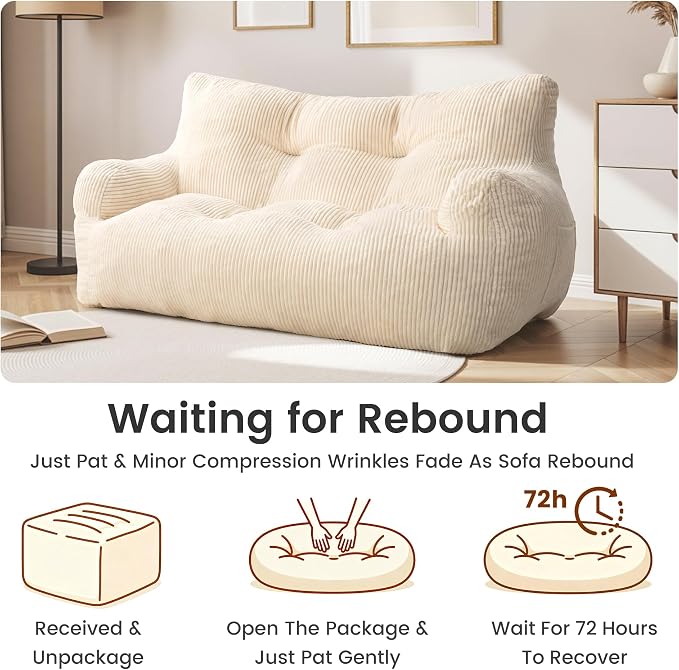 Pamapic 59" Bean Bag Chair, 2 Seat Loveseat Sofa, Ultra Soft Dutch Velvet - Image 8