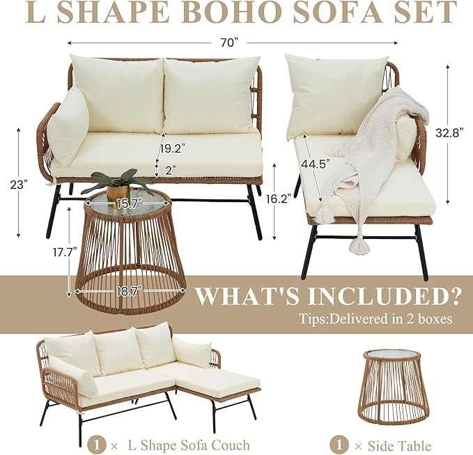 Bezseller 3-Piece Outdoor Patio Furniture Set – L-Shaped Rattan Sectional Sofa - Image 2