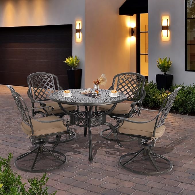 5-Piece Cast Aluminum Outdoor Patio Dining Set, All Weather Cast Aluminum - Image 6