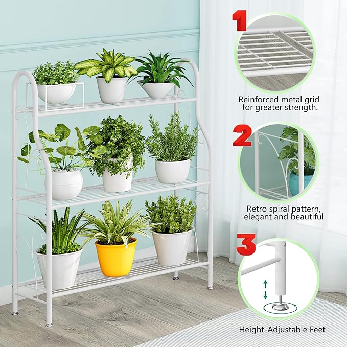SORCEDAS Plant Stand Indoor Outdoor Plant Shelf 3 Tier Metal Corner Flower - Image 4