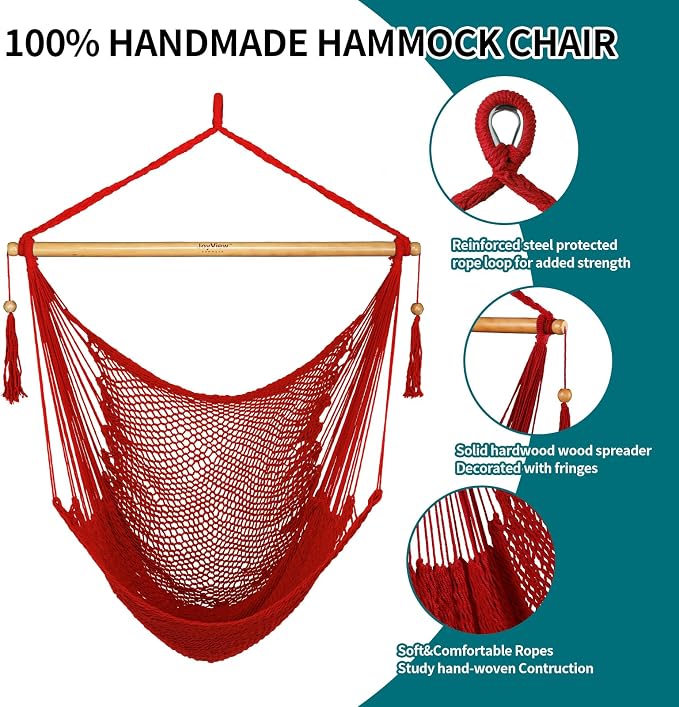 JoyView Hammock Chair with Spreader Bar Caribbean Hammock Swing Chair 300 LBS - Image 4