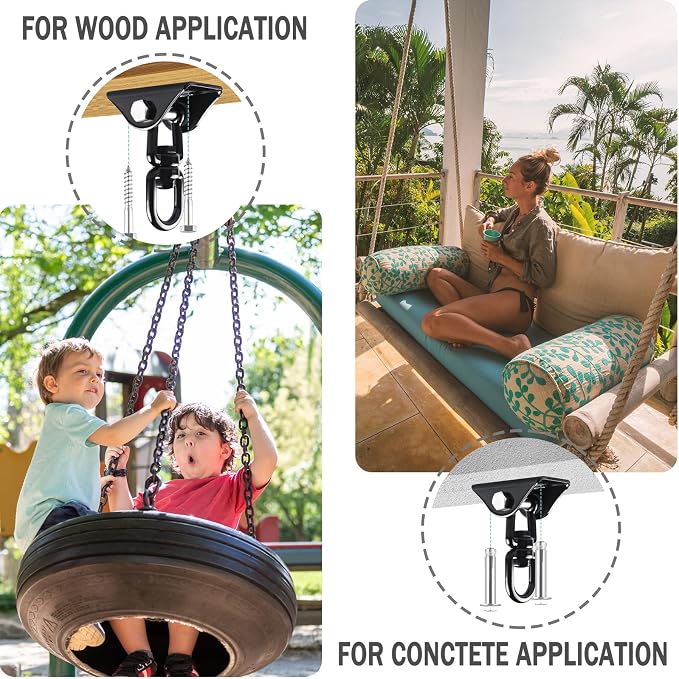 Hammock Hanging Kit, 360° Rotating Heavy Duty Swing Chair Hook 1200 lbs Capacity - Image 4