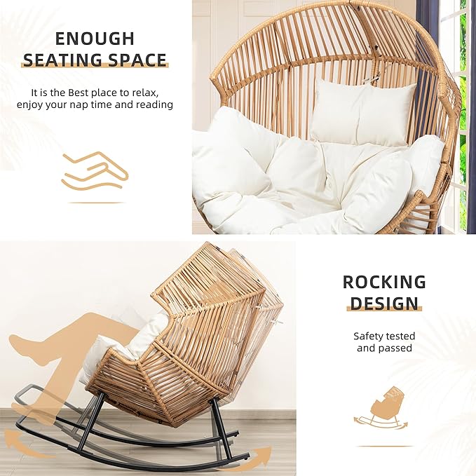 Vongrasig Wicker Egg Chair PE Rattan Rocking Chair - Image 4