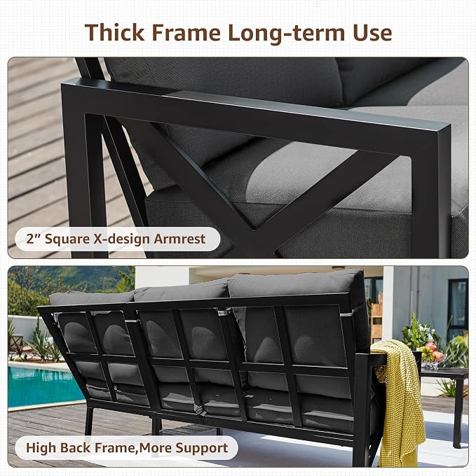 NATURAL EXPRESSIONS 6 Pieces Patio Furniture Sets, Metal Outdoor Sectional - Image 5