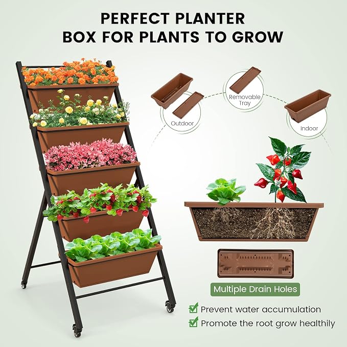 Giantex 2 Pcs Vertical Planter Raised Bed on Wheels, Elevated Garden Beds - Image 7