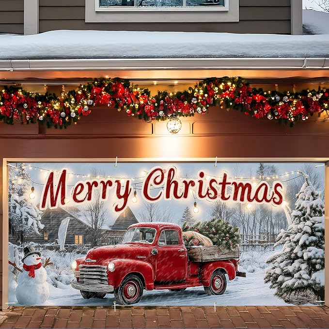 Christmas Garage Door Banner 6x13FT, Merry Christmas Garage Door Cover by ANNAQUEEN