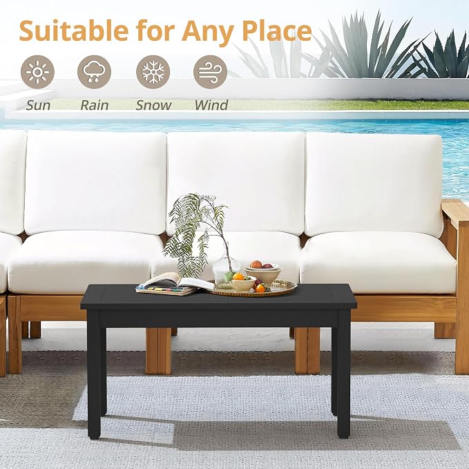 LUE BONA Outdoor Coffee Table Rectangle, HDPS Patio Coffee Tables - Image 4