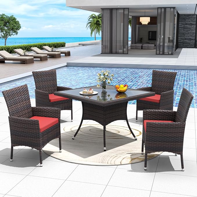 ALAULM 5 Piece Patio Dining Set All-Weather Wicker Outdoor Patio Furniture Set - Image 6