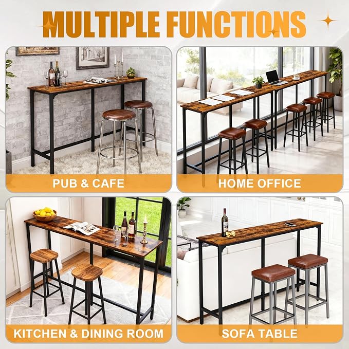 Karl home 63" Bar Table, Rectangular High Top Bar Counter Tables - Image 6