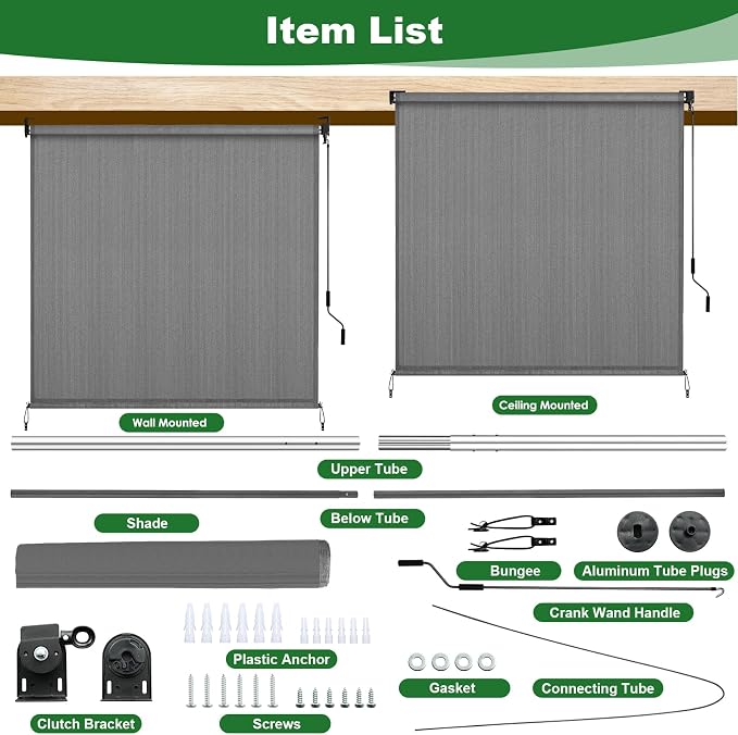LIFERUN Outdoor Roller Sun Shade 8' W x 6' H, HDPE Shade Cloth - Image 6