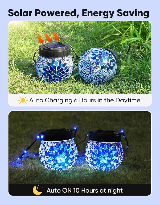 Mosaic Solar Lights Outdoor 6 Pack, Solar Hanging Lanterns Christmas Halloween - Image 5