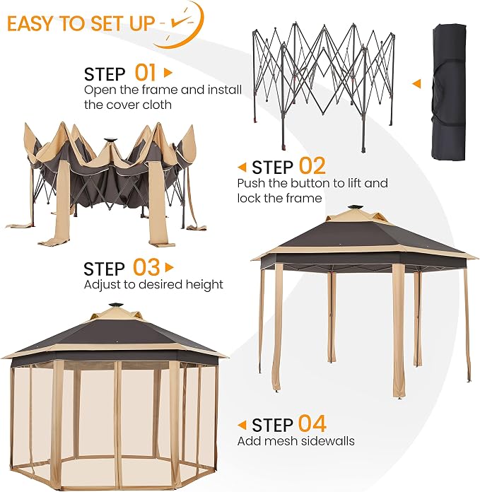 Yaheetech 13×13 Pop-Up Patio Gazebo Tent W/Mesh Netting Sides & 25 Solar LED - Image 6