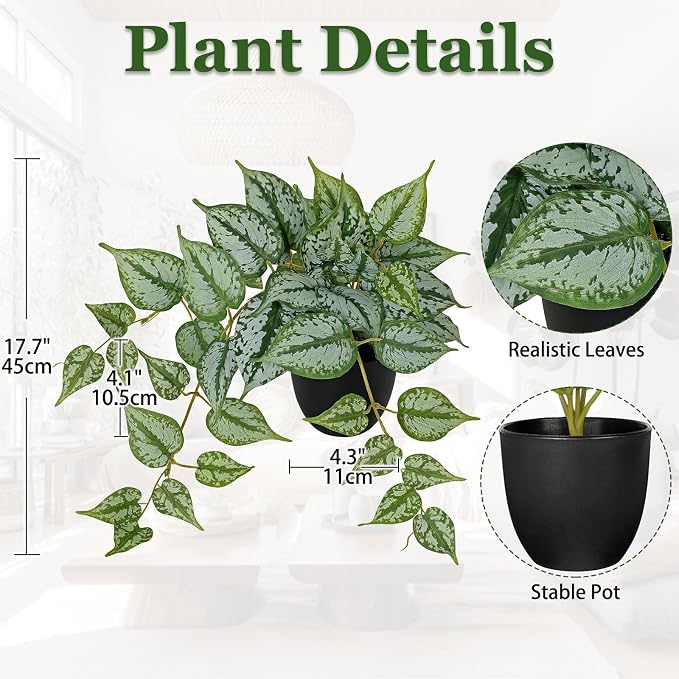 17.7" Artificial Plants Indoor Home Decor, Fake Potted Silk Plants - Image 2