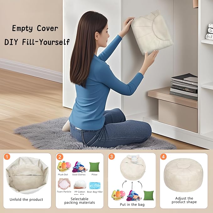 Thgonwid Unstuffed Moroccan Storage Pouf Foot Stool Ottoman Seat Handmade Faux - Image 4