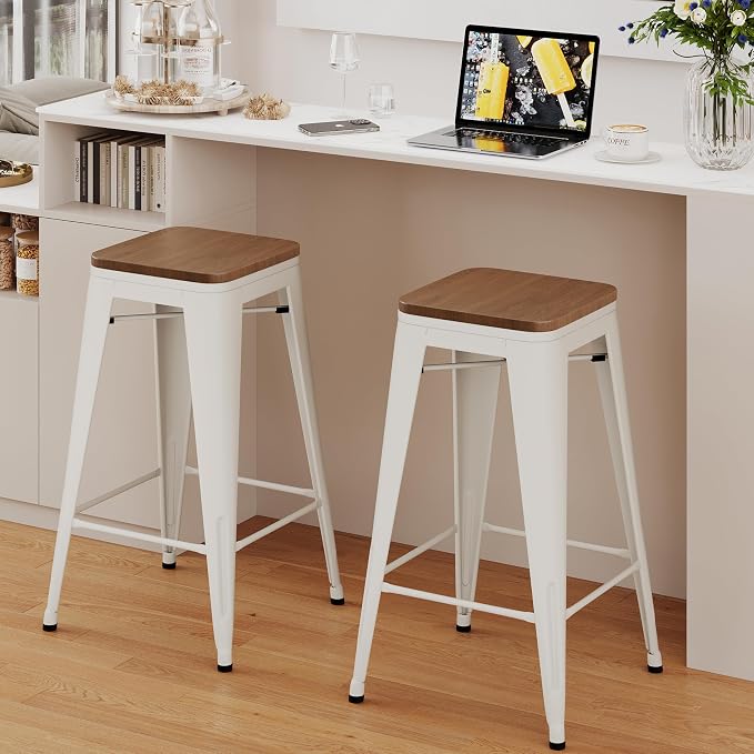 Alunaune 30" Metal Bar Stools Set of 2 Industrial Backless Counter Height by HomeFurniture
