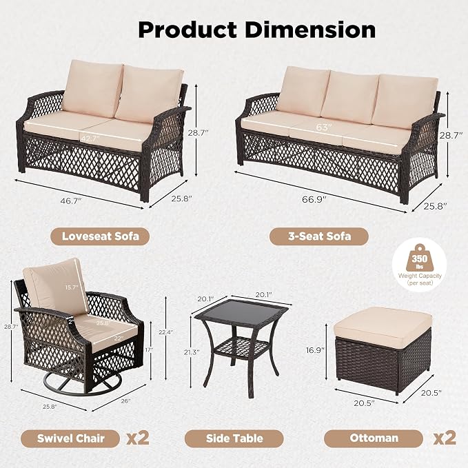 HOMREST 7 Piece Patio Furniture Set, Wicker Outdoor Conversation Sofa Set - Image 5