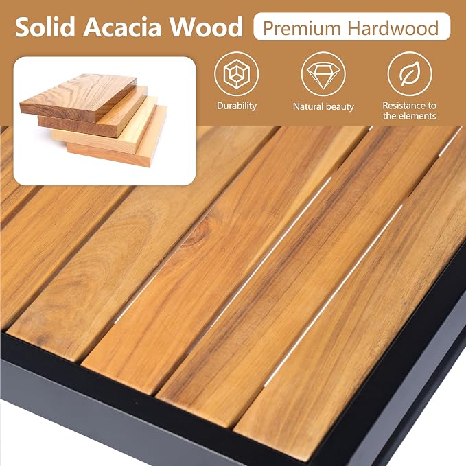 Patio Furniture Set, Outdoor 3-Piece Acacia Wood and Metal Patio Sofa Set - Image 5
