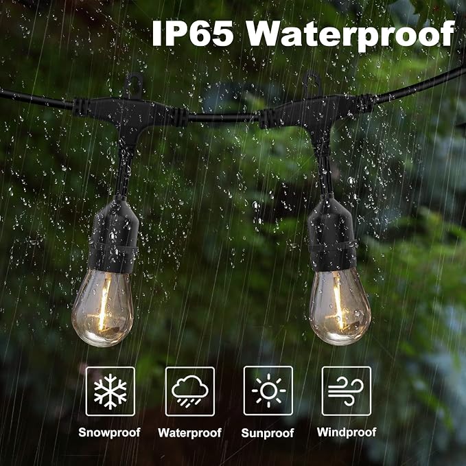 Achin Outdoor String Lights 48FT Dimmable Warm 2200K LED Patio Lights Outdoor - Image 3