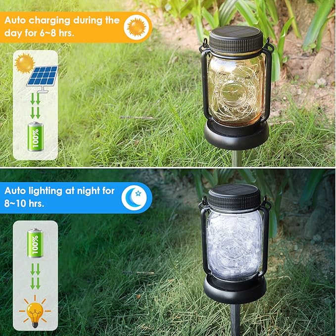 Mlambert Cool White 4 Pack Solar Hanging Mason Jar Lights - Image 2
