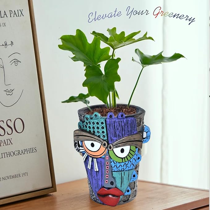 Abstract Face Planter Pots for Plants, Hand-Painted Colorful Flower Pots - Image 8