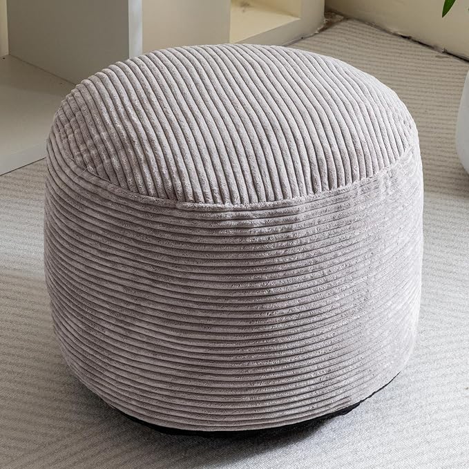 HIGOGOGO Round Stuffed Pouf Ottoman, Corduroy Poufs - Image 7