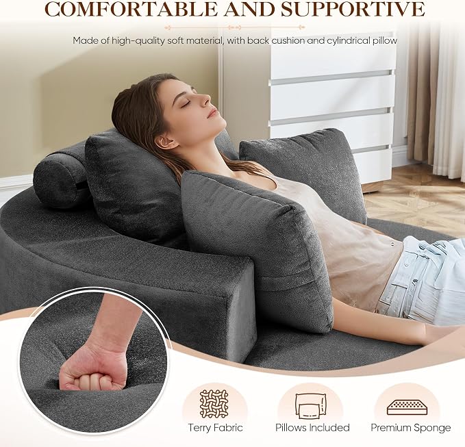 Antetek Oversized Round Chaise Longue Chair Indoor, Modern 55-inch Upholstered - Image 4
