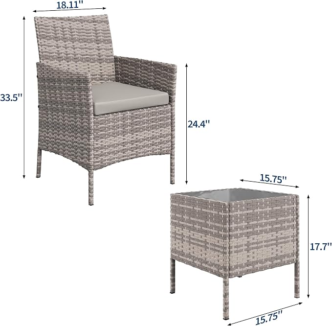 GAOMON 3-Piece Patio Furniture Set, Modern PE Rattan Conversation Set - Image 2