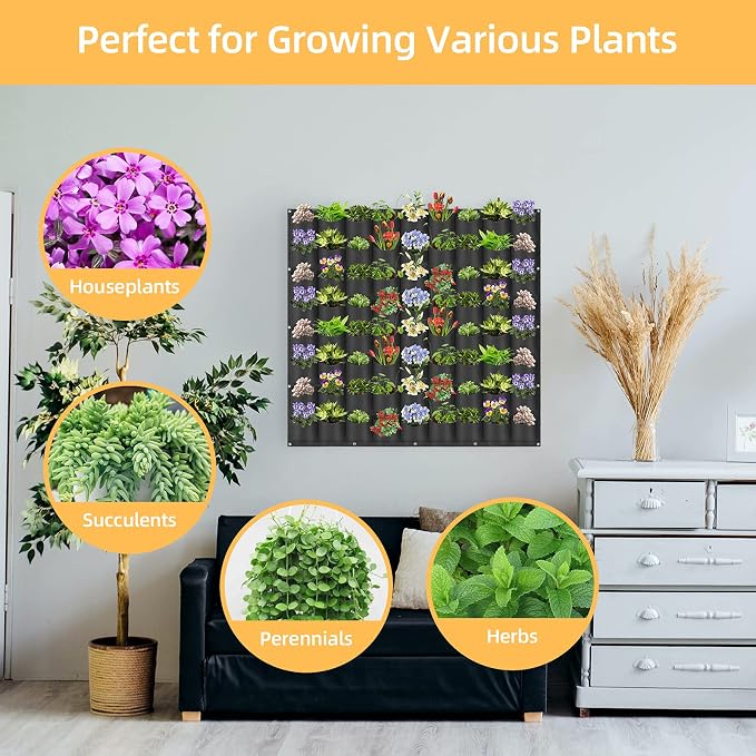 Hanging Planting Grow Bags, 72 Pockets Hanging Vertical Wall Planter Wall - Image 5